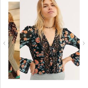 Free People semi-sheer long sleeved floral top
